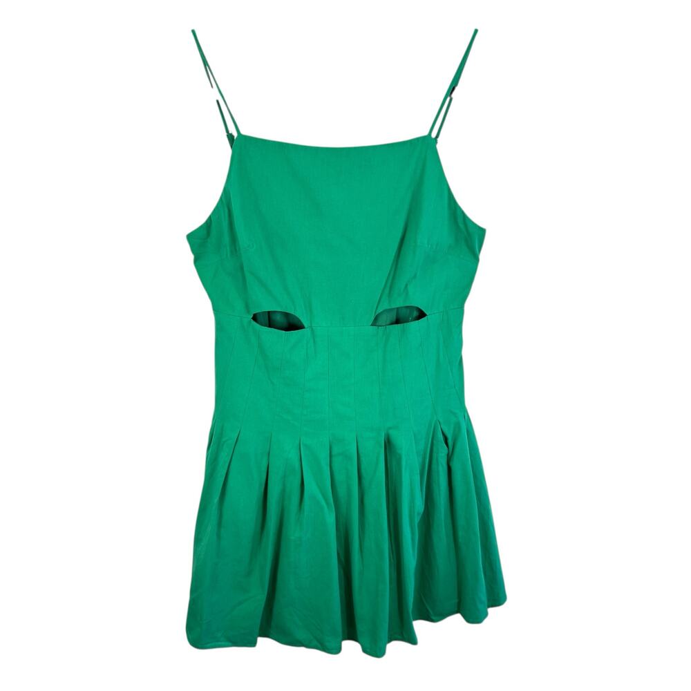 Papermoon NWT Green Cotton Cutout Spaghetti Strap Pleated Mini Dress Size L